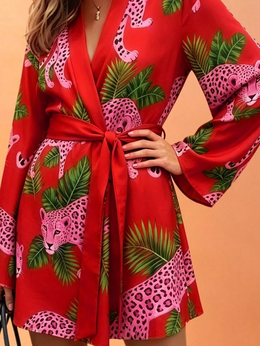 Multicolor Boho Women's Loose Folk-Custom Drop Sleeve Belted Regular Shirt